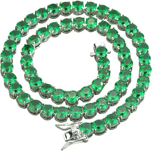 7MM Emerald Green Tennis Necklace Cubic Zirconia Baguette Tennis Diamond Choker Chain Necklaces For Men Women in Saudi Arabia