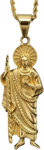 925 Sterling Silver Religious San Judas Tadeo Pendant Necklace 14K Yellow Gold Saint Jude Pendant cadena de san judas tadeo para hombre St San Judas Pendants Saint Jude Necklace for Women and Men in Saudi Arabia