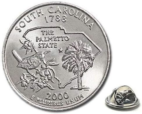 South Carolina State Quarter Lapel Pin – 2000 Palmetto State Coin with Carolina Wren & Sabal Palm – Handmade Gift for Collectors & Southerners in Saudi Arabia