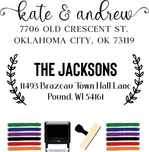 Custom Stamp - Return Address Imprint - Self Inking Name Stamp Custom Address Stamper Wedding Invitation Stamp 15+ Designs! (Green Ink) in Kuwait