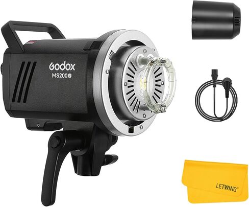 Godox MS200-V MS200V Compact Studio Flash 200W 110V, 2.4G X System Portable Photography Flash Light, 10W LED Modeling Lamp, Bowens Mount Monolight for Wedding, Portrait, Commerce Photography, Studio in Saudi Arabia
