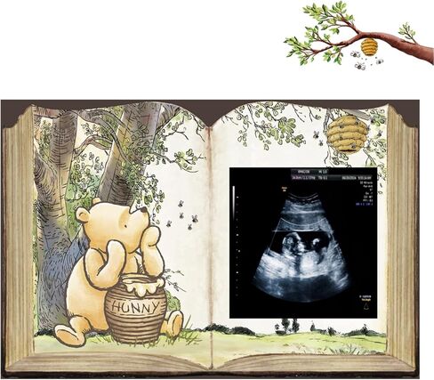 إطار تذكاري خشبي من ويني بيبي، إطار صورة بالموجات فوق الصوتية، علامة الحمل المميزة، هدايا لديكورات استحمام الطفل، ديكور يكشف عن الجنس في الحضانة in Kuwait