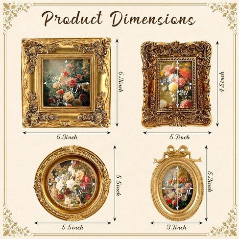 مجموعة من 4 إطارات صور ذهبية عتيقة صغيرة عتيقة للتعليق على الحائط وعرض الطاولة، إطار صورة ذهبي مزخرف صغير لديكور المنزل الفني (5.7 بوصة × 4.7 بوصة، 5.5 بوصة × 5.5 بوصة، 3.7 بوصة × 5.3 بوصة، 6.3 بوصة × 6.3 بوصة) in Kuwait