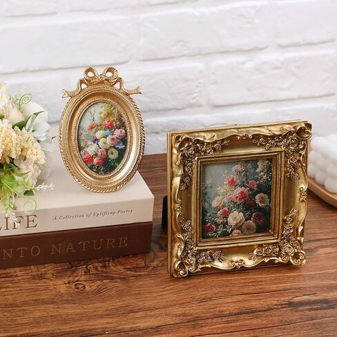 مجموعة من 4 إطارات صور ذهبية عتيقة صغيرة عتيقة للتعليق على الحائط وعرض الطاولة، إطار صورة ذهبي مزخرف صغير لديكور المنزل الفني (5.7 بوصة × 4.7 بوصة، 5.5 بوصة × 5.5 بوصة، 3.7 بوصة × 5.3 بوصة، 6.3 بوصة × 6.3 بوصة) in Kuwait