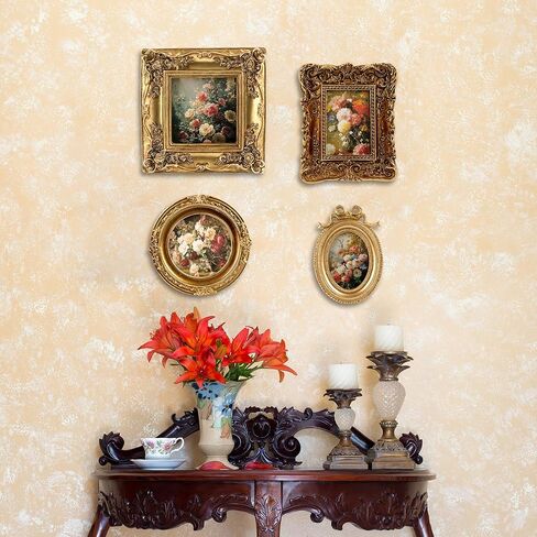 مجموعة من 4 إطارات صور ذهبية عتيقة صغيرة عتيقة للتعليق على الحائط وعرض الطاولة، إطار صورة ذهبي مزخرف صغير لديكور المنزل الفني (5.7 بوصة × 4.7 بوصة، 5.5 بوصة × 5.5 بوصة، 3.7 بوصة × 5.3 بوصة، 6.3 بوصة × 6.3 بوصة) in Kuwait