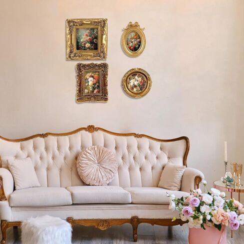 مجموعة من 4 إطارات صور ذهبية عتيقة صغيرة عتيقة للتعليق على الحائط وعرض الطاولة، إطار صورة ذهبي مزخرف صغير لديكور المنزل الفني (5.7 بوصة × 4.7 بوصة، 5.5 بوصة × 5.5 بوصة، 3.7 بوصة × 5.3 بوصة، 6.3 بوصة × 6.3 بوصة) in Kuwait