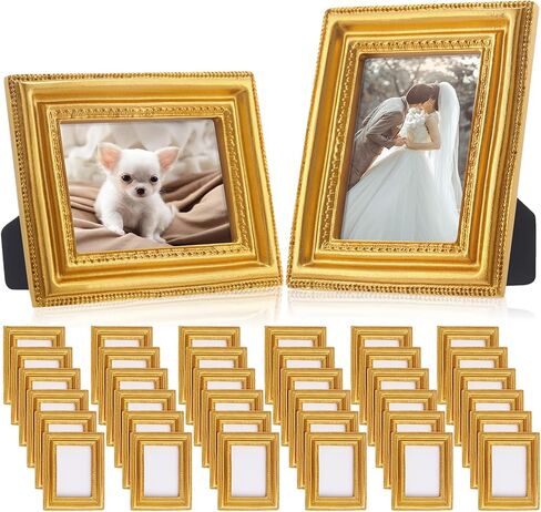 Qunclay 10 Small Frame Pack, Gold Black White Mini Vintage Frames, 2.5x3.5 Wallet Size Tiny Antique Picture Ornate for Wall Hanging Tabletop Art Display Retro Wedding Home Decor (Gold,Classic) in Saudi Arabia