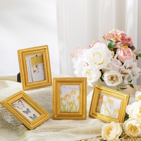 Qunclay 10 Small Frame Pack, Gold Black White Mini Vintage Frames, 2.5x3.5 Wallet Size Tiny Antique Picture Ornate for Wall Hanging Tabletop Art Display Retro Wedding Home Decor (Gold,Classic) in Saudi Arabia