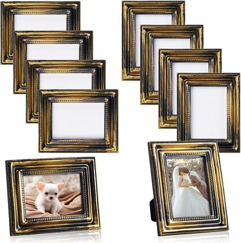 Qunclay 10 Small Frame Pack, Gold Black White Mini Vintage Frames, 2.5x3.5 Wallet Size Tiny Antique Picture Ornate for Wall Hanging Tabletop Art Display Retro Wedding Home Decor (Gold,Classic) in Saudi Arabia