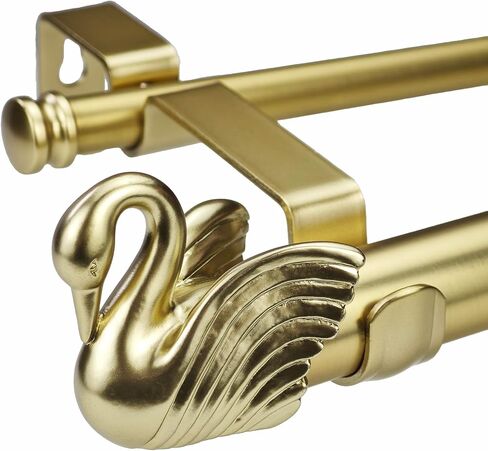 1-1/8 Inch Diameter Brushed Gold Curtain Rods with Swan Finial, 72-144'' Telescoping Double Curtain Rods for window width 68-140 inch, 1 pack in Kuwait