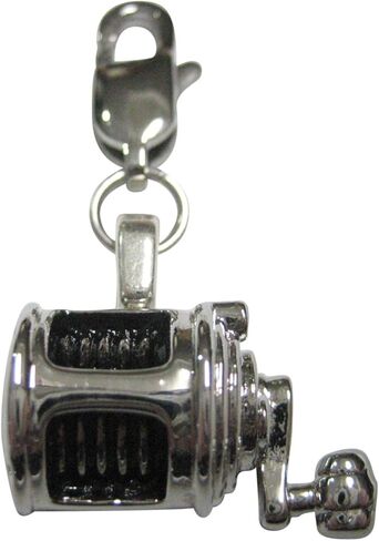 Kiola Designs Black and Silver Toned Fishing Reel Fisherman Pendant Zipper Pull Charm in Saudi Arabia
