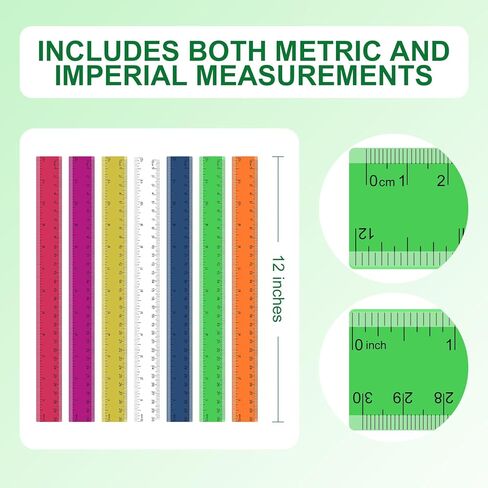 7 Pack 12 Inch Rulers, 30 cm Transparent Rulers, Assorted Color Clear Plastic Rulers with Inches and Centimeters, for Kids School Home and Office Supplies in Kuwait