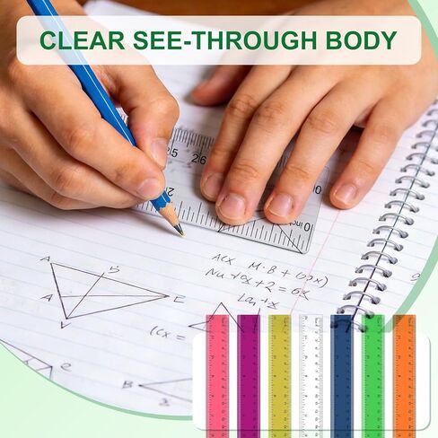 7 Pack 12 Inch Rulers, 30 cm Transparent Rulers, Assorted Color Clear Plastic Rulers with Inches and Centimeters, for Kids School Home and Office Supplies in Kuwait