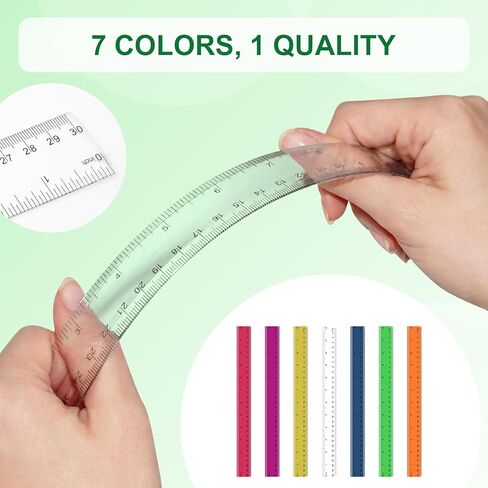 7 Pack 12 Inch Rulers, 30 cm Transparent Rulers, Assorted Color Clear Plastic Rulers with Inches and Centimeters, for Kids School Home and Office Supplies in Kuwait