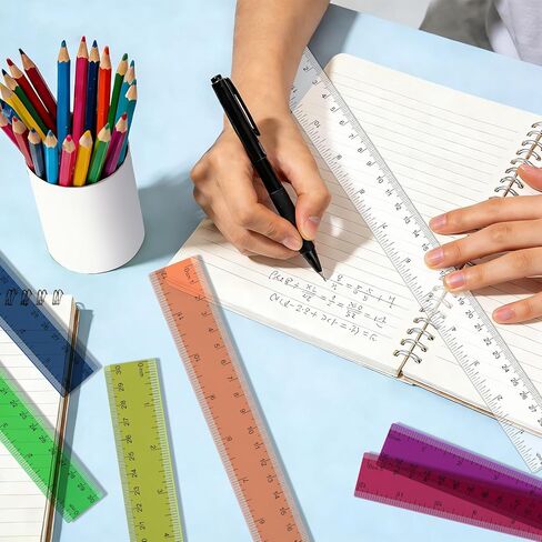 7 Pack 12 Inch Rulers, 30 cm Transparent Rulers, Assorted Color Clear Plastic Rulers with Inches and Centimeters, for Kids School Home and Office Supplies in Kuwait