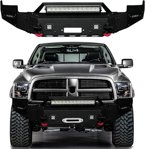 متوافق مع 2009-2010-2011-2012 RAM 1500 المصد الأمامي مصنوع من الفولاذ الأسود مع ضوء وحلقة على شكل حرف D in Kuwait