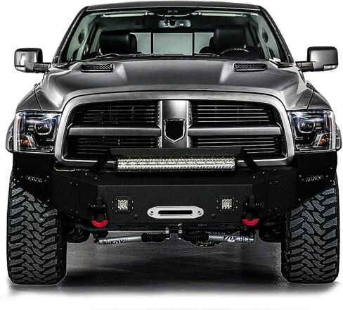 متوافق مع 2009-2010-2011-2012 RAM 1500 المصد الأمامي مصنوع من الفولاذ الأسود مع ضوء وحلقة على شكل حرف D in Kuwait