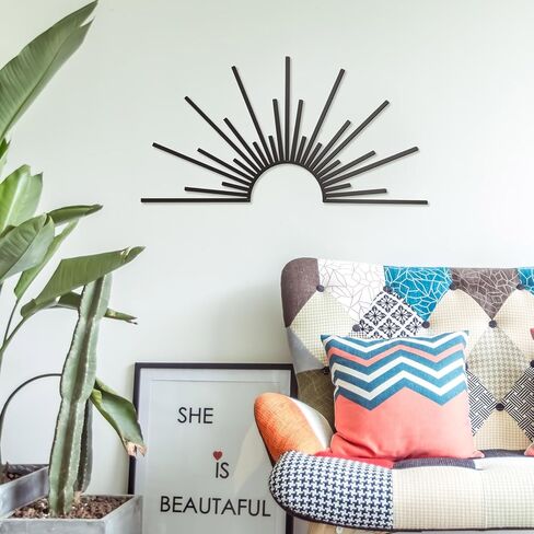 Bnesi Sun Metal Wall Art ديكور جدار الشمس ديكور معدني أسود لغرفة المعيشة وغرفة النوم ديكور المنزل الحديث هدية فريدة من نوعها لبيت جديد لعشاق الفن المنزلي على طراز بوهو البسيط (أسود) in Kuwait