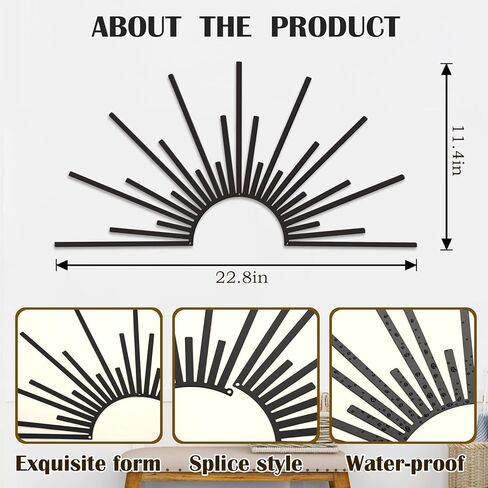 Bnesi Sun Metal Wall Art ديكور جدار الشمس ديكور معدني أسود لغرفة المعيشة وغرفة النوم ديكور المنزل الحديث هدية فريدة من نوعها لبيت جديد لعشاق الفن المنزلي على طراز بوهو البسيط (أسود) in Kuwait