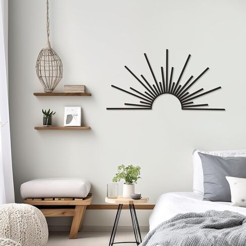 Bnesi Sun Metal Wall Art ديكور جدار الشمس ديكور معدني أسود لغرفة المعيشة وغرفة النوم ديكور المنزل الحديث هدية فريدة من نوعها لبيت جديد لعشاق الفن المنزلي على طراز بوهو البسيط (أسود) in Kuwait