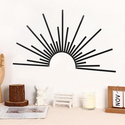 Bnesi Sun Metal Wall Art ديكور جدار الشمس ديكور معدني أسود لغرفة المعيشة وغرفة النوم ديكور المنزل الحديث هدية فريدة من نوعها لبيت جديد لعشاق الفن المنزلي على طراز بوهو البسيط (أسود) in Kuwait