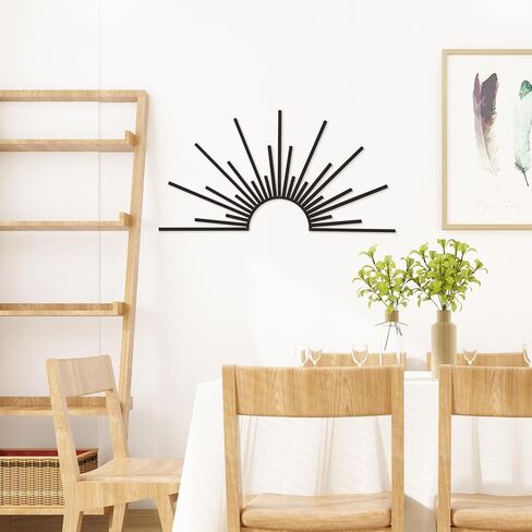 Bnesi Sun Metal Wall Art ديكور جدار الشمس ديكور معدني أسود لغرفة المعيشة وغرفة النوم ديكور المنزل الحديث هدية فريدة من نوعها لبيت جديد لعشاق الفن المنزلي على طراز بوهو البسيط (أسود) in Kuwait