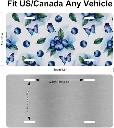 Blueberries Decorative Car Front License Plate, Vanity Tag, Metal Car Plate, Aluminum Novelty License Plate for Men/Women/Boy/Girls Car 6 X 12 Inch (4 Holes) in Kuwait
