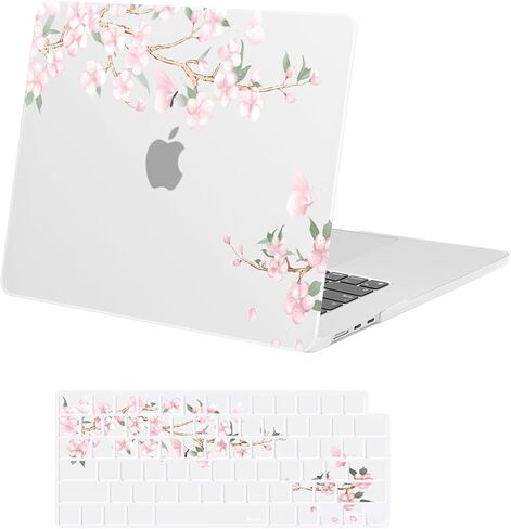 حافظة MOSISO متوافقة مع جهاز MacBook Air 15 بوصة 2026 2025 2024 2023 الإصدار M4 A3241 M3 A3114 M2 A2941 شاشة عرض شبكية العين السائلة ومعرف اللمس، غطاء صلب من البلاستيك الواقي وغطاء لوحة المفاتيح، زهور الخوخ الربيعية in Saudi Arabia