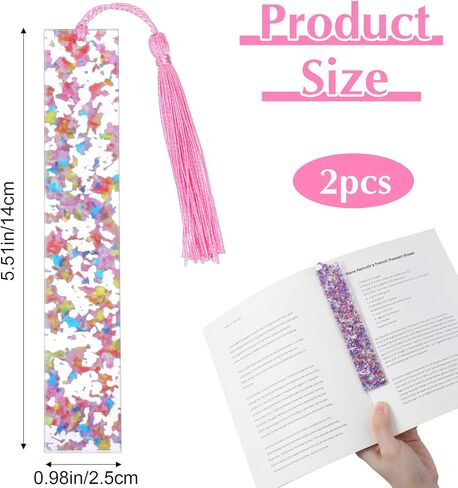 قطعتان من علامات الكتب لقراءة الأطفال، إشارات مرجعية من الأكريليك الوردي والأرجواني للفتيات إشارات مرجعية لطيفة مع شرابات، مثالية للقراءة، هدايا لمحبي الكتب in Kuwait