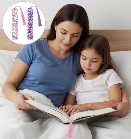 قطعتان من علامات الكتب لقراءة الأطفال، إشارات مرجعية من الأكريليك الوردي والأرجواني للفتيات إشارات مرجعية لطيفة مع شرابات، مثالية للقراءة، هدايا لمحبي الكتب in Kuwait