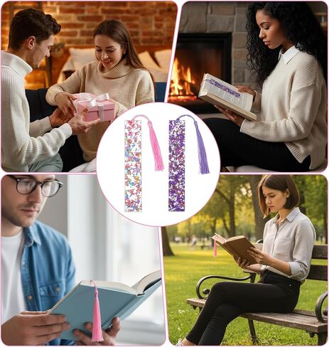 قطعتان من علامات الكتب لقراءة الأطفال، إشارات مرجعية من الأكريليك الوردي والأرجواني للفتيات إشارات مرجعية لطيفة مع شرابات، مثالية للقراءة، هدايا لمحبي الكتب in Kuwait