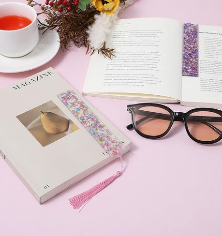 قطعتان من علامات الكتب لقراءة الأطفال، إشارات مرجعية من الأكريليك الوردي والأرجواني للفتيات إشارات مرجعية لطيفة مع شرابات، مثالية للقراءة، هدايا لمحبي الكتب in Kuwait