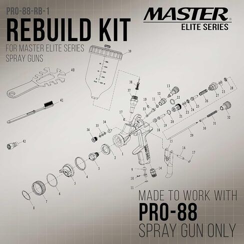 Master Elite Series PRO-88 HVLP Spray Gun Rebuild Kit #1 - for Repair and Maintenance of Master Elite Series PRO-88 HVLP Spray Gun Models - Set Contains Spray Head Parts, Seals, Baffle, Spring in Saudi Arabia
