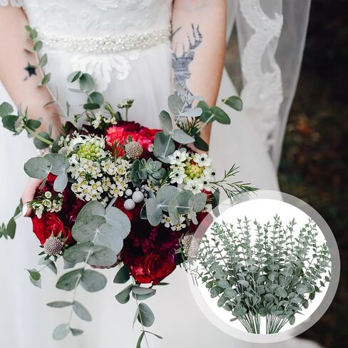 120 PCS 6 Kinds Mixed Eucalyptus Leaves Stems, Bulk Fake Silver Dollar Eucalyptus Leaves Stems, Artificial Plants Greenery for Wedding Vase Decor, DIY Bouquets and Floral Arrangement in Saudi Arabia