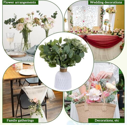 120 PCS 6 Kinds Mixed Eucalyptus Leaves Stems, Bulk Fake Silver Dollar Eucalyptus Leaves Stems, Artificial Plants Greenery for Wedding Vase Decor, DIY Bouquets and Floral Arrangement in Saudi Arabia