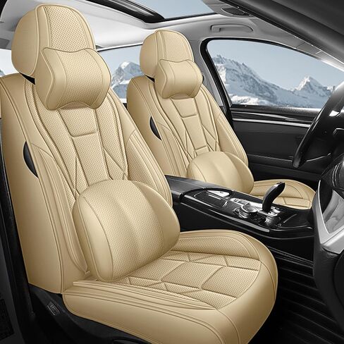 أغطية مقاعد السيارة لسيارة Nissan Rogue 2014-2026 الفاخرة المقاومة للماء من جلد نابا مجموعة كاملة من أغطية المقاعد، واقيات مقاعد رياضية مخصصة مضادة للانزلاق مع وسادة هوائية جانبية متوافقة (بيج) in Kuwait