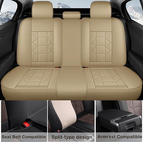أغطية مقاعد السيارة لسيارة Nissan Rogue 2014-2026 الفاخرة المقاومة للماء من جلد نابا مجموعة كاملة من أغطية المقاعد، واقيات مقاعد رياضية مخصصة مضادة للانزلاق مع وسادة هوائية جانبية متوافقة (بيج) in Kuwait