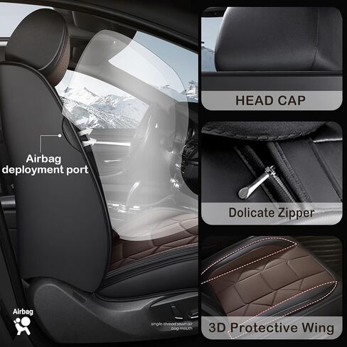 أغطية مقاعد السيارة لسيارة Nissan Rogue 2014-2026 الفاخرة المقاومة للماء من جلد نابا مجموعة كاملة من أغطية المقاعد، واقيات مقاعد رياضية مخصصة مضادة للانزلاق مع وسادة هوائية جانبية متوافقة (بيج) in Kuwait