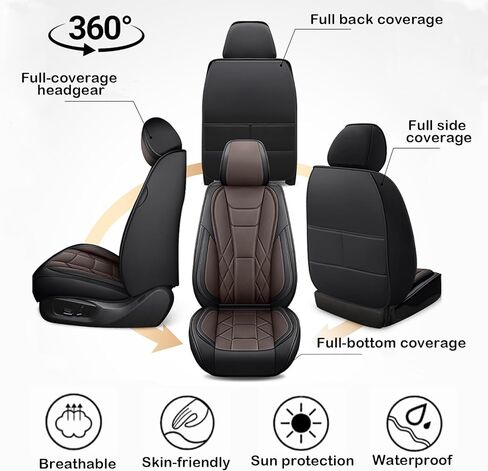 أغطية مقاعد السيارة لسيارة Nissan Rogue 2014-2026 الفاخرة المقاومة للماء من جلد نابا مجموعة كاملة من أغطية المقاعد، واقيات مقاعد رياضية مخصصة مضادة للانزلاق مع وسادة هوائية جانبية متوافقة (بيج) in Kuwait