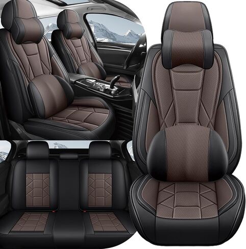 أغطية مقاعد السيارة لسيارة Nissan Rogue 2014-2026 الفاخرة المقاومة للماء من جلد نابا مجموعة كاملة من أغطية المقاعد، واقيات مقاعد رياضية مخصصة مضادة للانزلاق مع وسادة هوائية جانبية متوافقة (بيج) in Kuwait