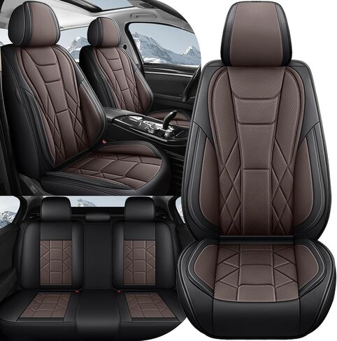 أغطية مقاعد السيارة لسيارة Nissan Rogue 2014-2026 الفاخرة المقاومة للماء من جلد نابا مجموعة كاملة من أغطية المقاعد، واقيات مقاعد رياضية مخصصة مضادة للانزلاق مع وسادة هوائية جانبية متوافقة (بيج) in Kuwait