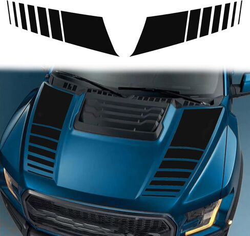 رامويل متوافق مع قطعتين من غطاء غطاء السيارة من ملصقات الفينيل المخططة وخطوط السباق وأغطية غطاء محرك السيارة وشارات الديكور وملحقات الرسومات لشاحنة الالتقاط العالمية (أسود) in Kuwait