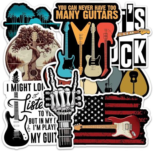 Guitar Sticker 8 Pcs (Large Size) Vinyl Stickers Laptop Waterproof Decal for Car Bumper Water Bottle Notebook Luggage Window Party Birthday Decorations - Size 4 Inches in Kuwait