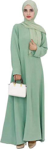 Women Abaya Muslim Dress Long Sleeve Modest Prayer Maxi Kaftan Islamic Clothes with Pockets in Saudi Arabia