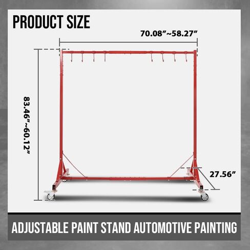 G-PLUS 5ft-7ft Adjustable Paint Stand Automotive Painting Rack 8 Hooks w/ 4 Swiveling Wheels Auto Body Stand for Painting Drying Rack Red in Saudi Arabia