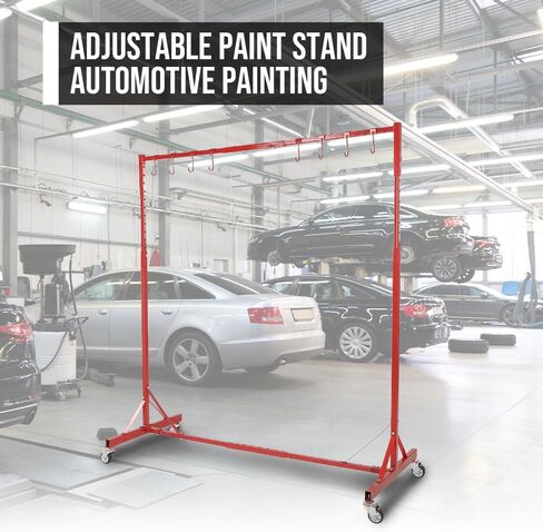 G-PLUS 5ft-7ft Adjustable Paint Stand Automotive Painting Rack 8 Hooks w/ 4 Swiveling Wheels Auto Body Stand for Painting Drying Rack Red in Saudi Arabia