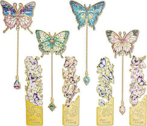 8 قطع من الإشارات المرجعية الذهنية على شكل فراشة مع سلسلة، لوحة زيتية ذهبية مجوفة علامات كتاب لطيفة لقراءة النساء محبي الكتب والكتاب والأطفال والمراهقين in Kuwait