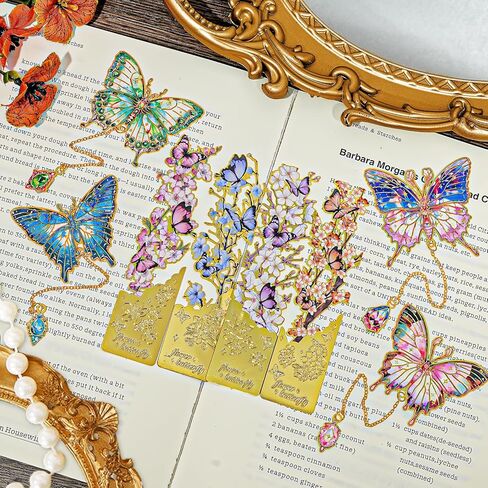 8 قطع من الإشارات المرجعية الذهنية على شكل فراشة مع سلسلة، لوحة زيتية ذهبية مجوفة علامات كتاب لطيفة لقراءة النساء محبي الكتب والكتاب والأطفال والمراهقين in Kuwait