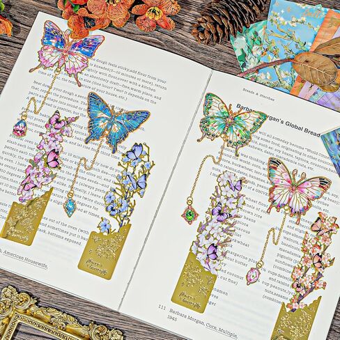 8 قطع من الإشارات المرجعية الذهنية على شكل فراشة مع سلسلة، لوحة زيتية ذهبية مجوفة علامات كتاب لطيفة لقراءة النساء محبي الكتب والكتاب والأطفال والمراهقين in Kuwait