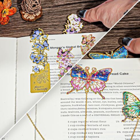 8 قطع من الإشارات المرجعية الذهنية على شكل فراشة مع سلسلة، لوحة زيتية ذهبية مجوفة علامات كتاب لطيفة لقراءة النساء محبي الكتب والكتاب والأطفال والمراهقين in Kuwait